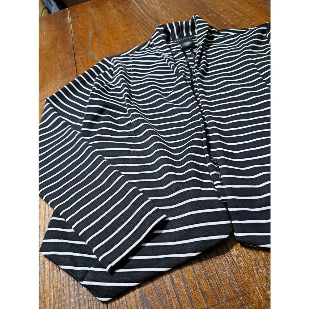 New Large Attention Black White Stripe Long Sleeve Open Front Cardigan Blazer NW